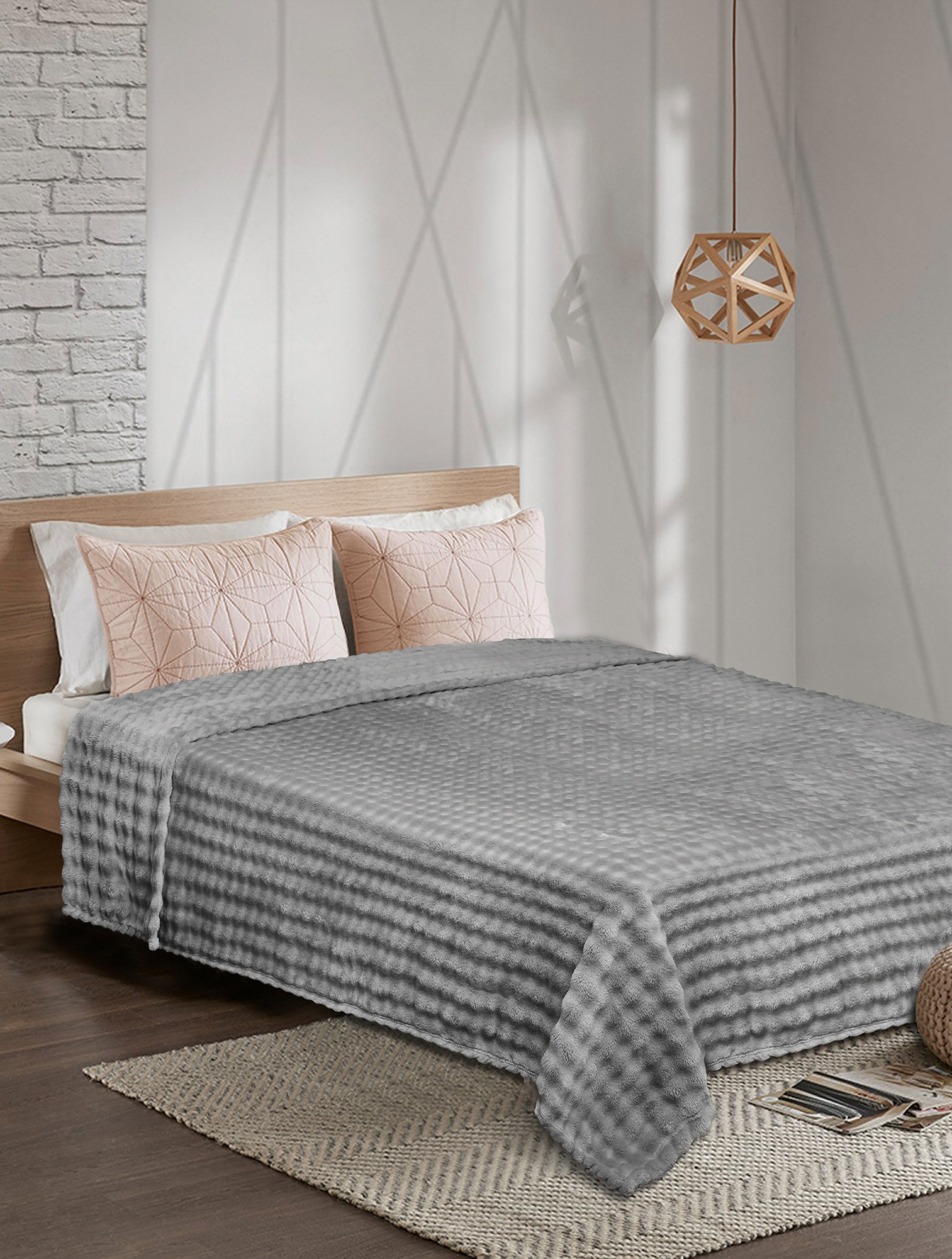 Κουβέρτα Fleece Υπέρδιπλη Madi Puffella Γκρι 220x240