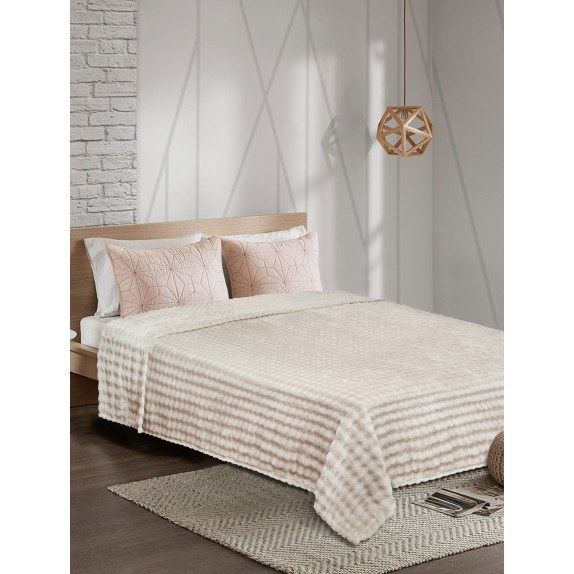 Κουβέρτα Fleece Υπέρδιπλη Madi Puffella Μπεζ 220x240