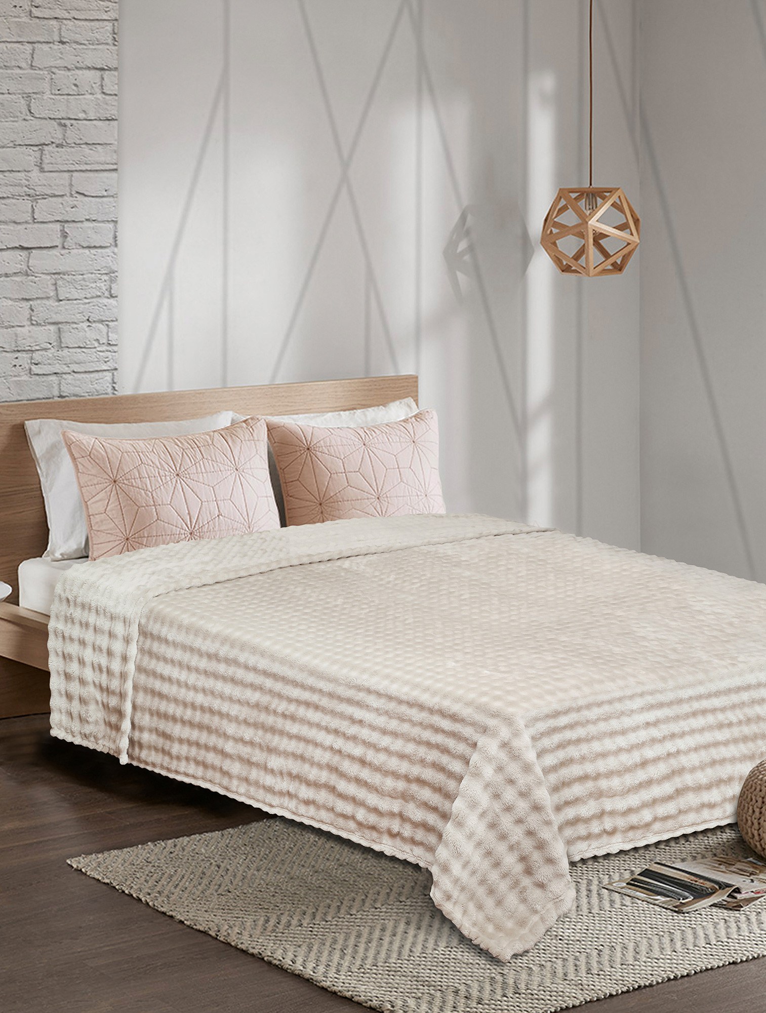 Κουβέρτα Fleece Υπέρδιπλη Madi Puffella Μπεζ 220x240