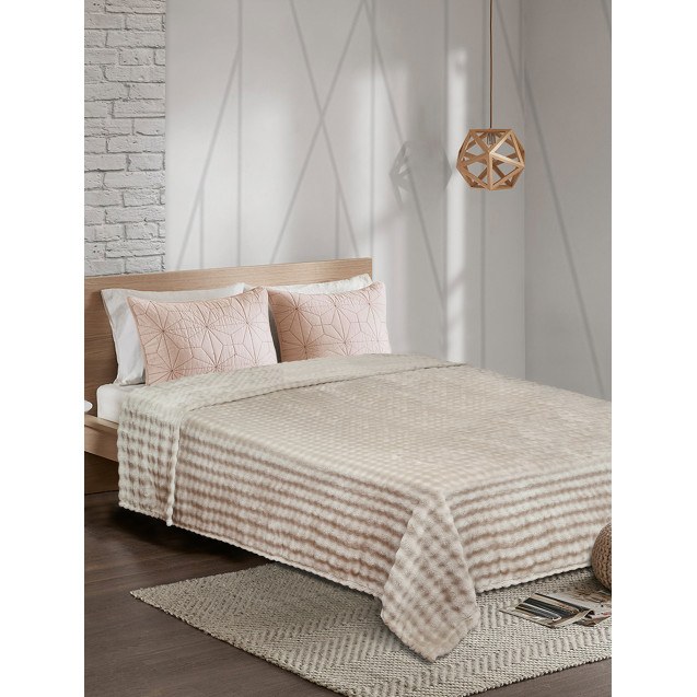 Κουβέρτα Fleece Μονή Madi Puffella Καφέ 160x220