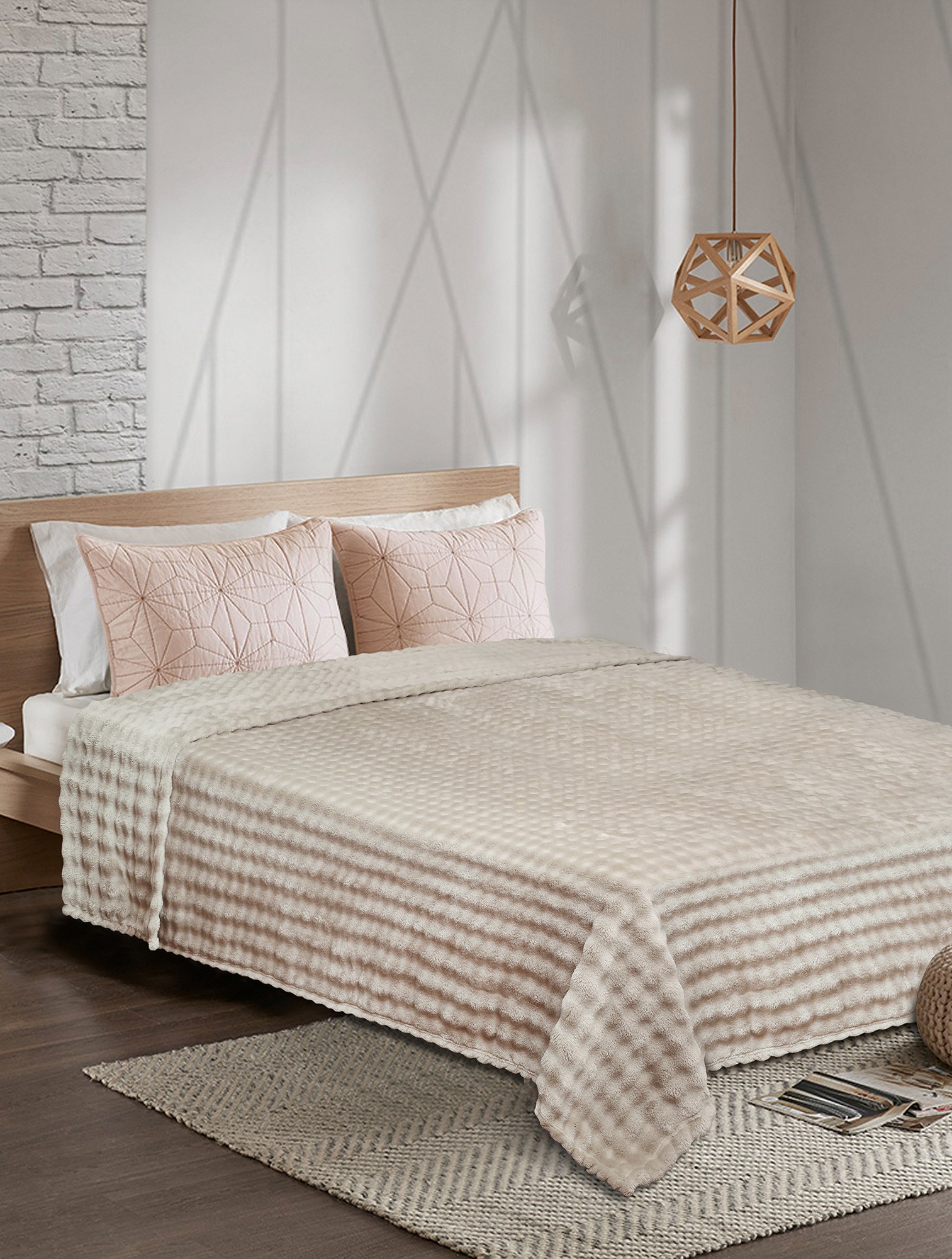 Κουβέρτα Fleece Μονή Madi Puffella Καφέ 160x220