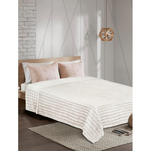 Κουβέρτα Fleece Μονή Madi Puffella Εκρού 160x220