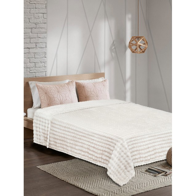 Κουβέρτα Fleece Μονή Madi Puffella Εκρού 160x220