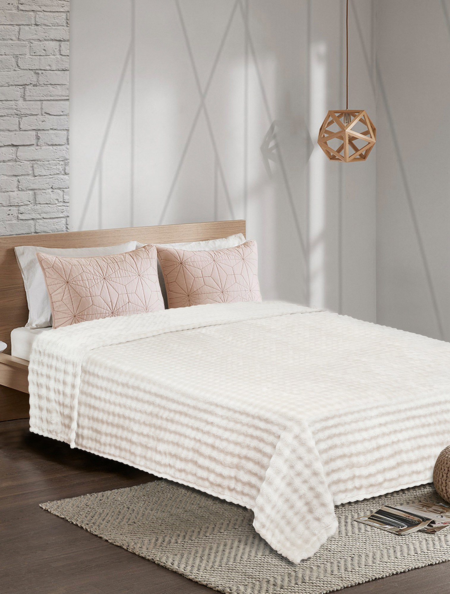 Κουβέρτα Fleece Μονή Madi Puffella Εκρού 160x220