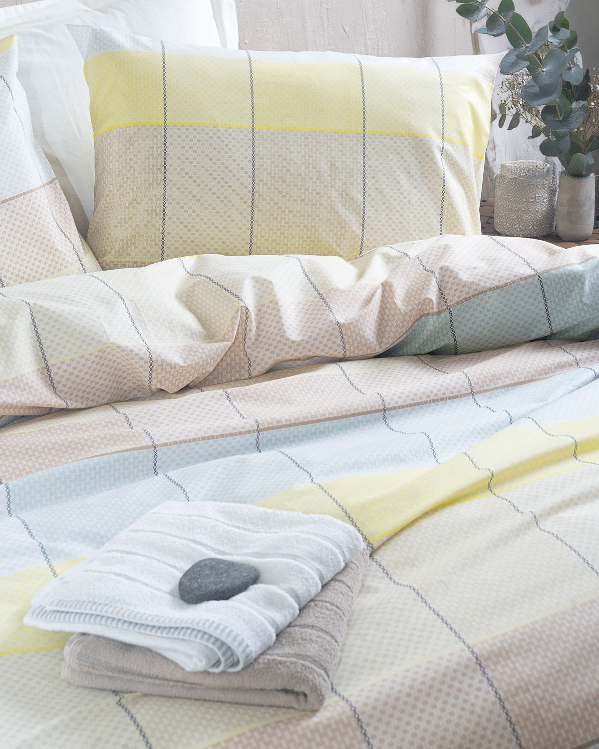 Σετ Μαξιλαροθήκες 2 Τεμαχίων Rythmos Colette Κιτρινο Γαλαζιο 50x70