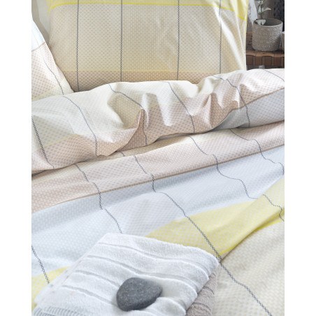 Σετ Σεντόνια Μονά με Λάστιχο 3 Τεμαχίων Rythmos Colette Κιτρινο Γαλαζιο 105x205+25