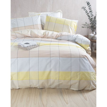 Σετ Σεντόνια King Size 4 Τεμαχίων Rythmos Colette Κιτρινο Γαλαζιο 260x280