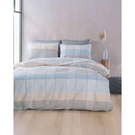 Σετ Σεντόνια King Size 4 Τεμαχίων Rythmos Colette Γκρι Γαλαζιο 260x280