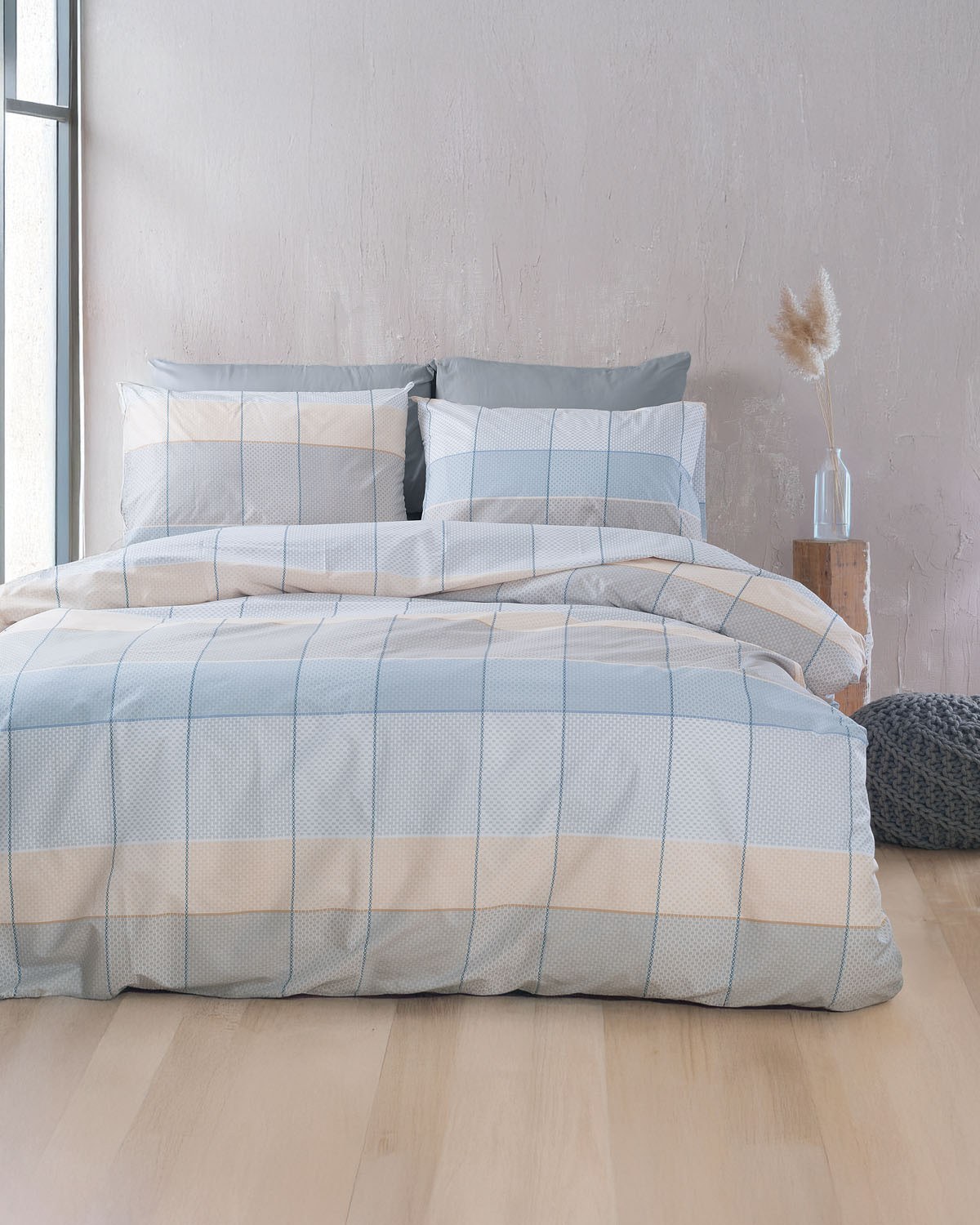 Σετ Σεντόνια King Size 4 Τεμαχίων Rythmos Colette Γκρι Γαλαζιο 260x280