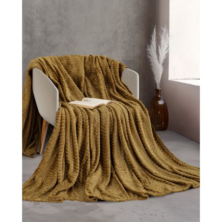 Κουβέρτα Fleece Υπέρδιπλη Rythmos Harmonie Χρυσο 220x240