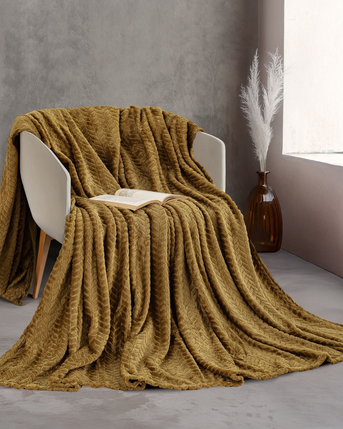 Κουβέρτα Fleece Υπέρδιπλη Rythmos Harmonie Χρυσο 220x24