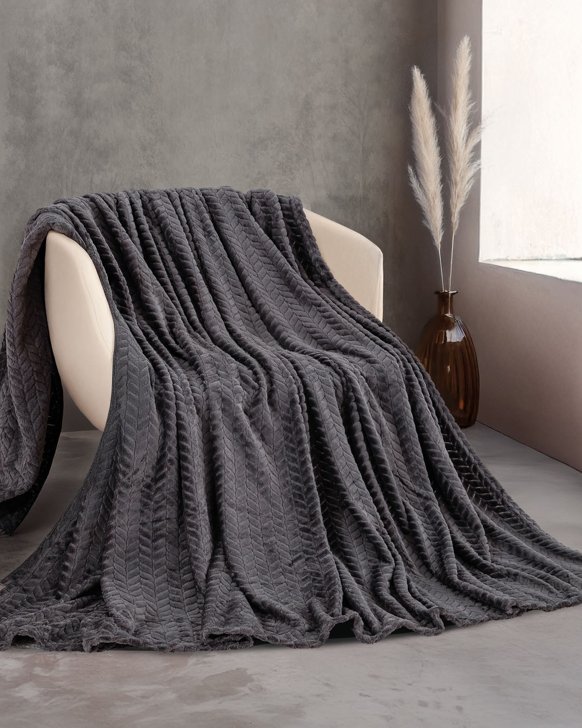 Κουβέρτα Fleece Υπέρδιπλη Rythmos Harmonie Ανθρακι 220x