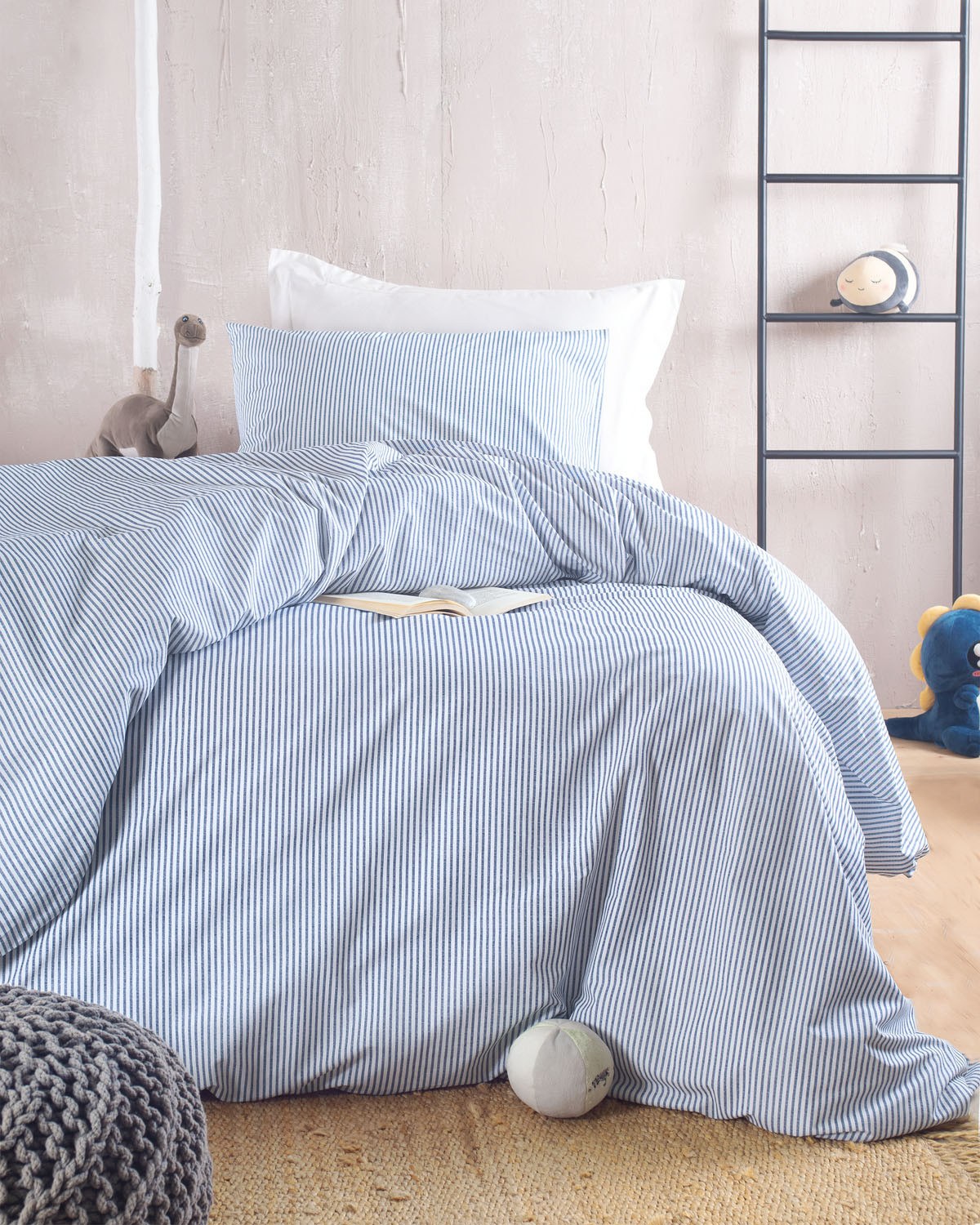 Σετ Παπλωματοθήκη Μονή 2 Τεμαχίων Rythmos Motiv Μπλε Σκ