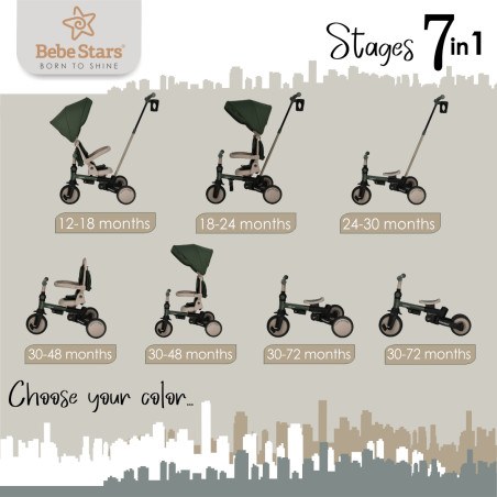 Ποδηλατάκι τρίκυκλο Bebe Stars Urban 7in1 Forest Green 822-179