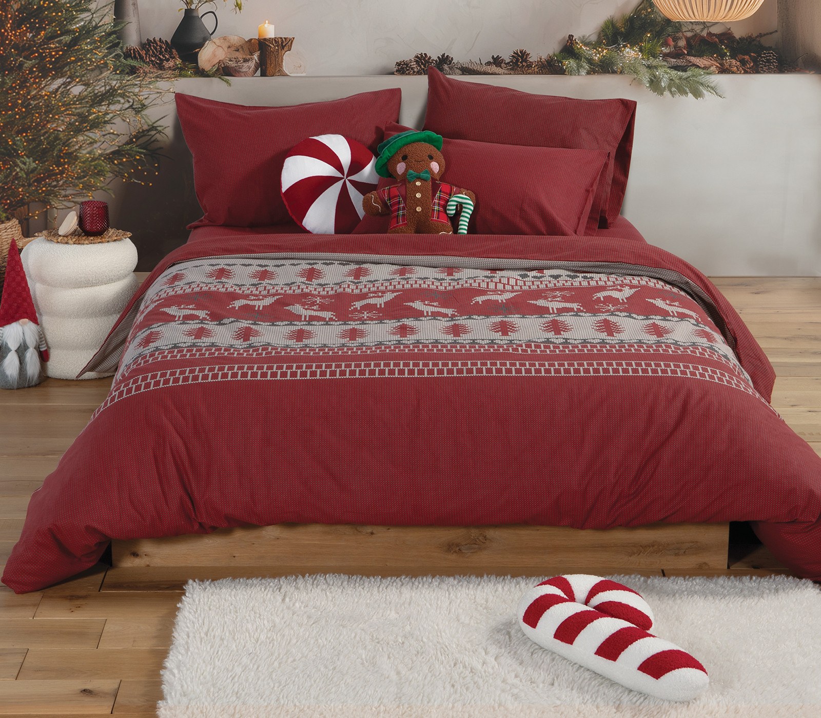 Σετ Χριστουγεννιάτικη Παπλωματοθήκη Φανελένια Μονή Nef-