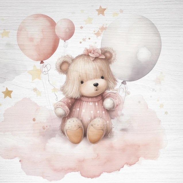 Bear With Baloons ξύλινο κάδρο (21232)