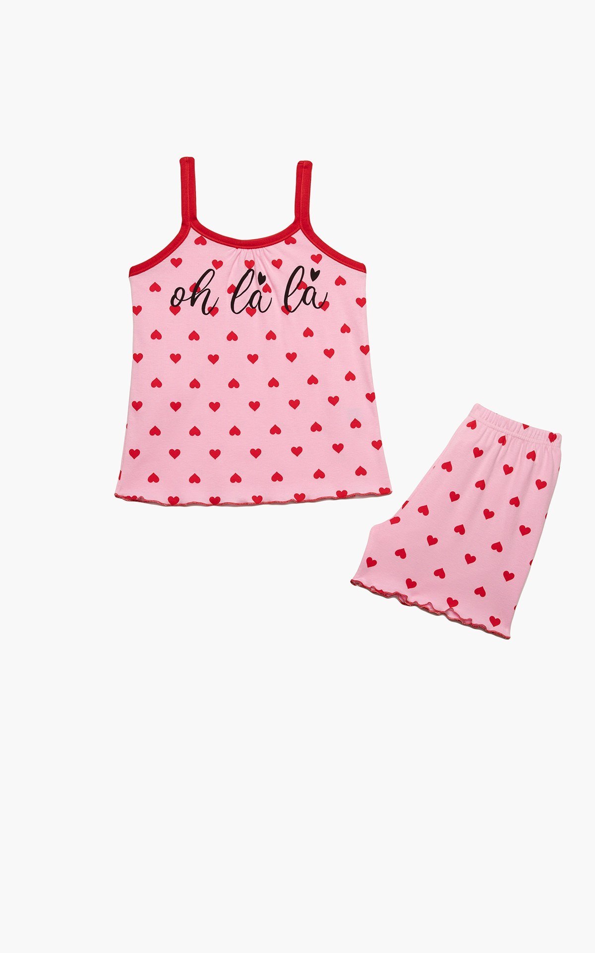 Πυτζάμα Παιδική Καλοκαιρινή Minerva Oh La La Pink-Red Heart Νο4 61965-128