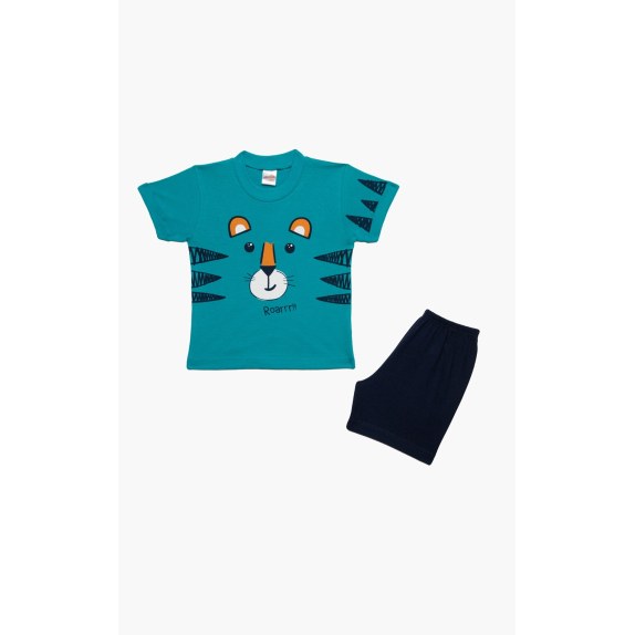 Πυτζάμα Βρεφική Καλοκαιρινή Minerva Tiger Roar Πετρόλ No...