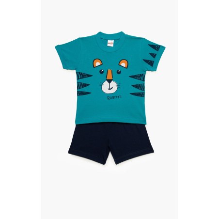 Πυτζάμα Βρεφική Καλοκαιρινή Minerva Tiger Roar Πετρόλ No 3 61945-779