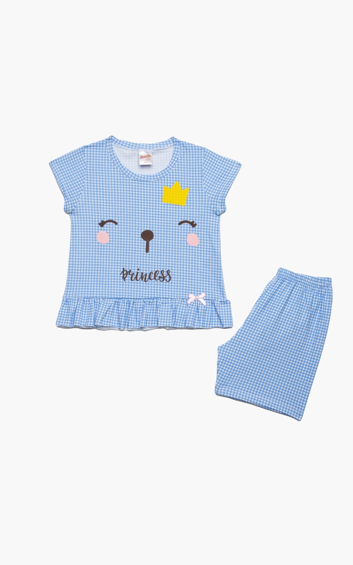 Πυτζάμα Βρεφική Καλοκαιρινή Minerva Sleep Time Σιέλ Καρό No 1 61933-122