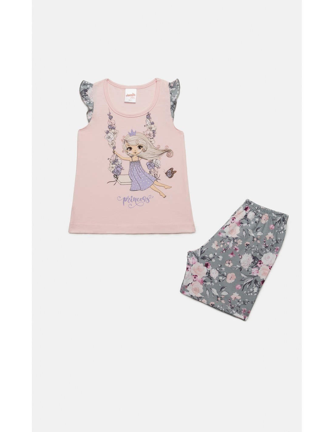 Πυτζάμα Βρεφική Καλοκαιρινή Minerva Princess-Dance Ροζ Σομόν-Γκρι No 2 61931-060