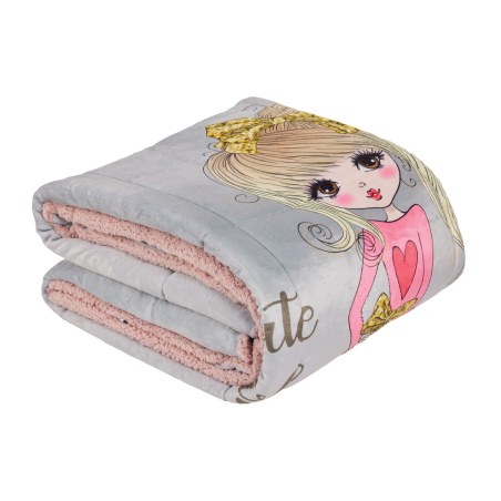 Παιδικό Κουβερτοπάπλωμα με Γούνα Sherpa Μονό Das Home 4971 Pink-Grey 160x220