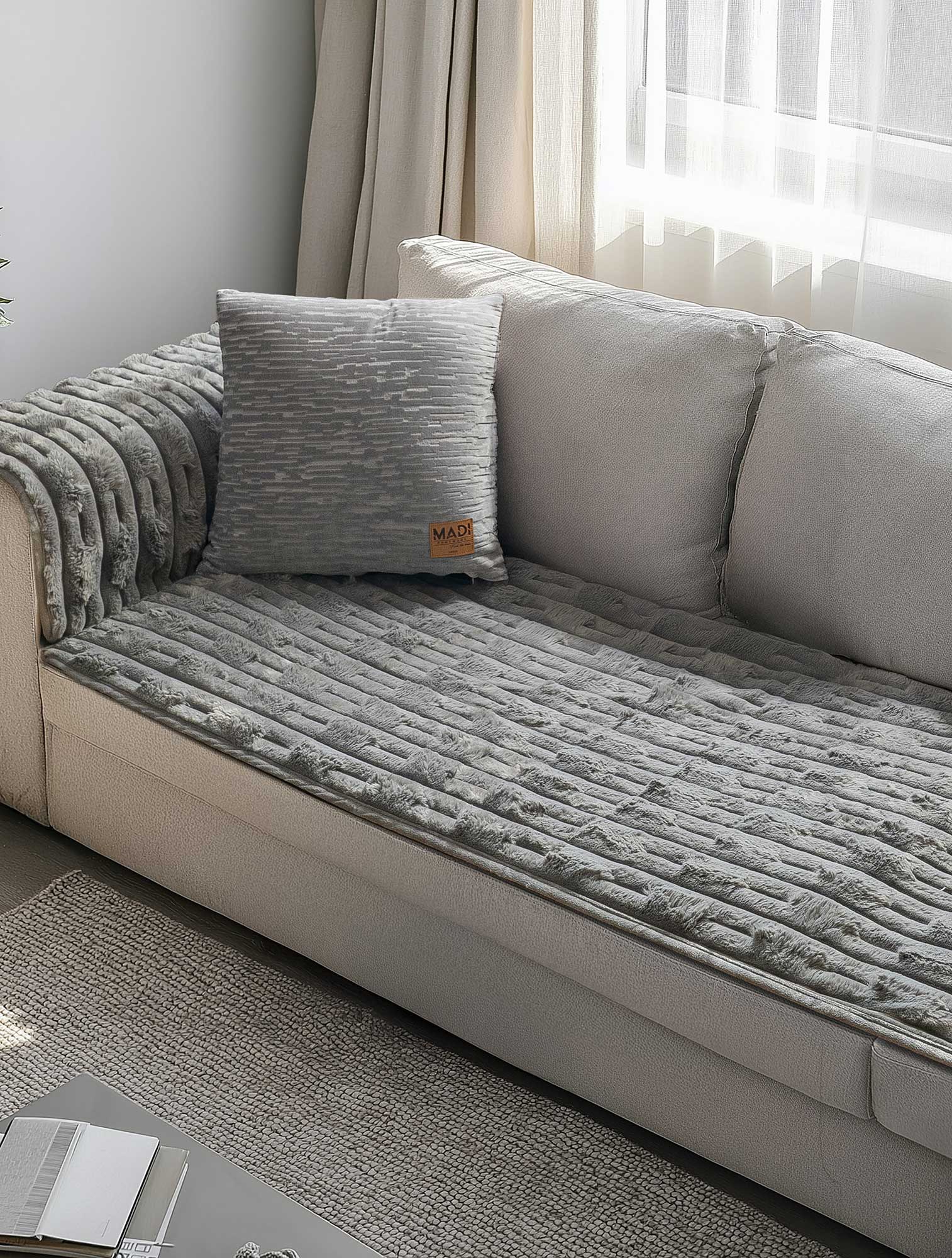 MADI Μεμονωμένο γούνινο κάλυμμα πολυθρόνας Madi Flaura Γκρι 60x75