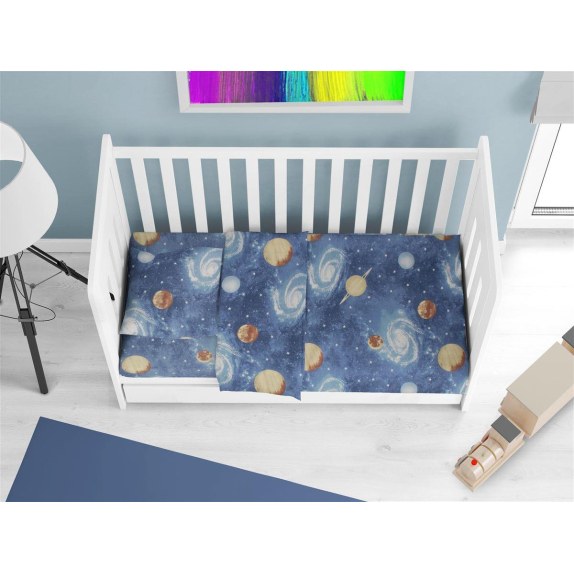 Σεντόνια Εμπριμέ Σετ 3 τεμ bebe Milky Way 185 120x160 Blue