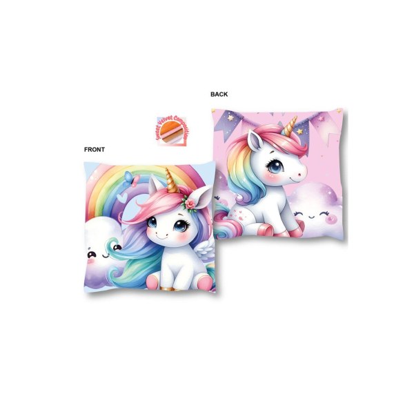 Βελούδινο Μαξιλάρι Unicorn 10 38X38 Pink 100% Velboa