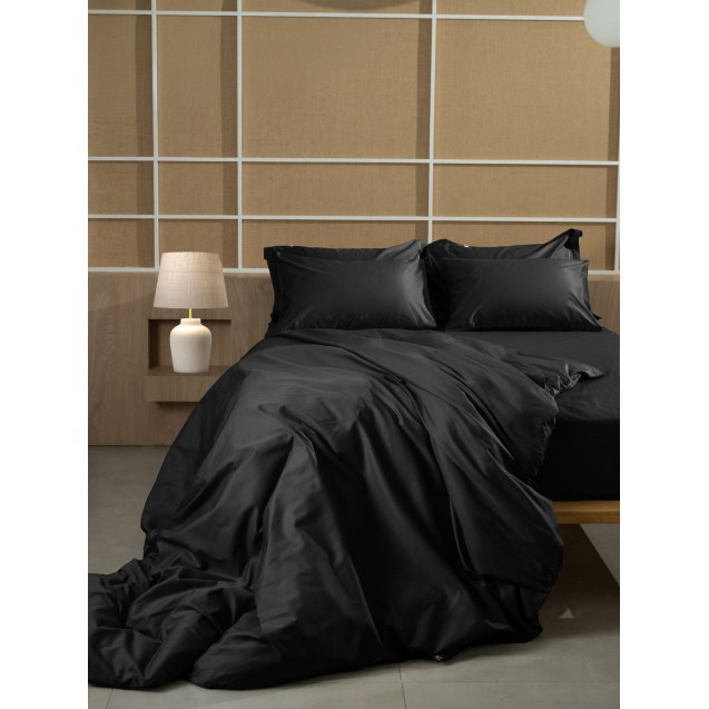 Σετ Σεντόνια Βαμβακοσατέν Omnia μονόχρωμα Black...
