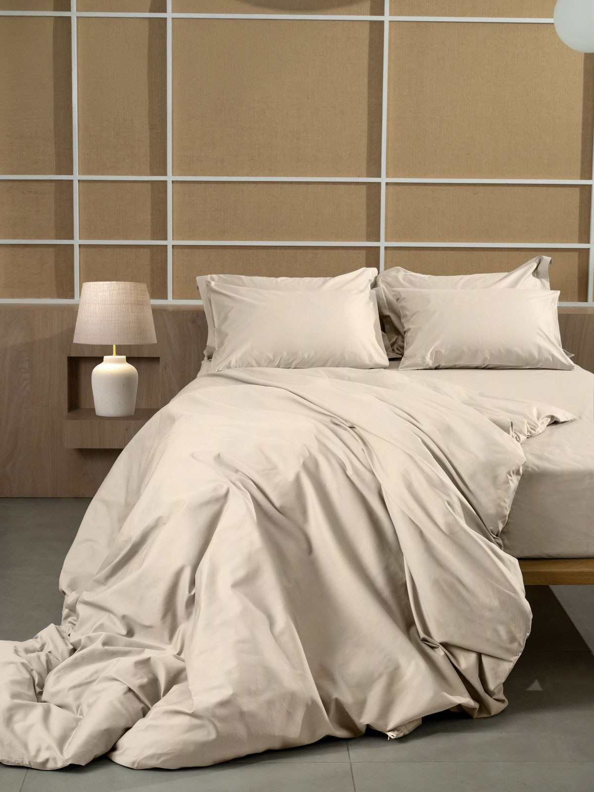 Σετ Σεντόνια Βαμβακοσατέν Omnia μονόχρωμα Beige Υπερδιπ