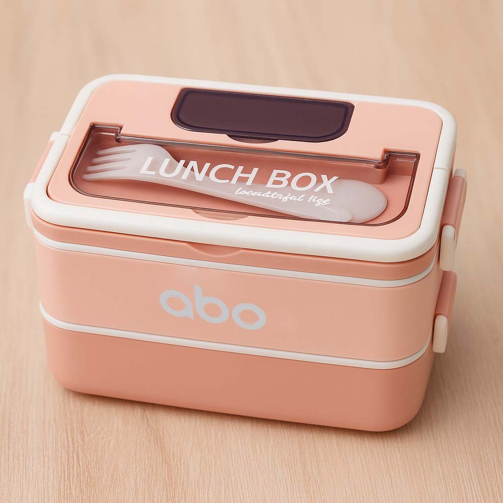 ΑΒΟ Ροζ Πλαστικο Φαγητοδοχειο Με Χωρσιμα 1200Ml Και Με Δοχειο Σος Και Κουταλι-Πιρουνι