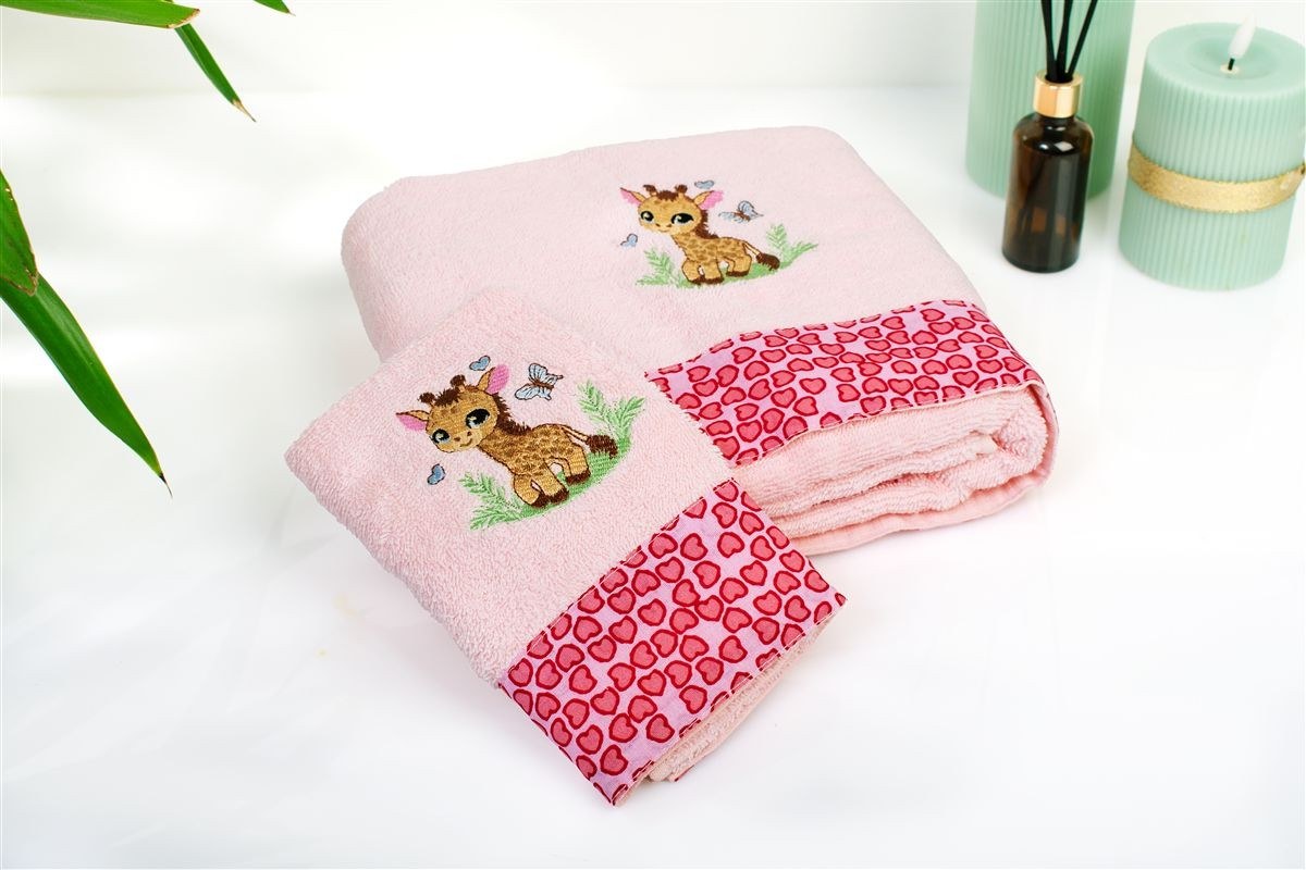 Σετ Βρεφικές Πετσέτες 2 Τεμαχίων Dimcol Giraffe 171 30X50-70X140 Pink