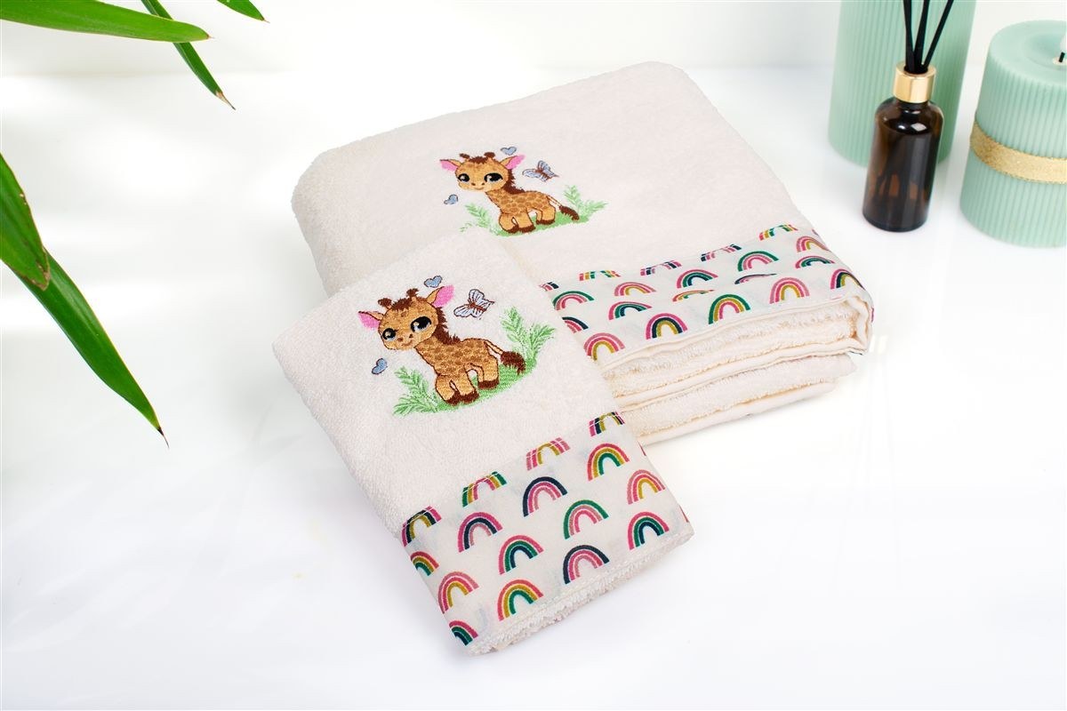 Σετ Βρεφικές Πετσέτες 2 Τεμαχίων Dimcol Giraffe 173 30X50-70X140 Ecru-Multi