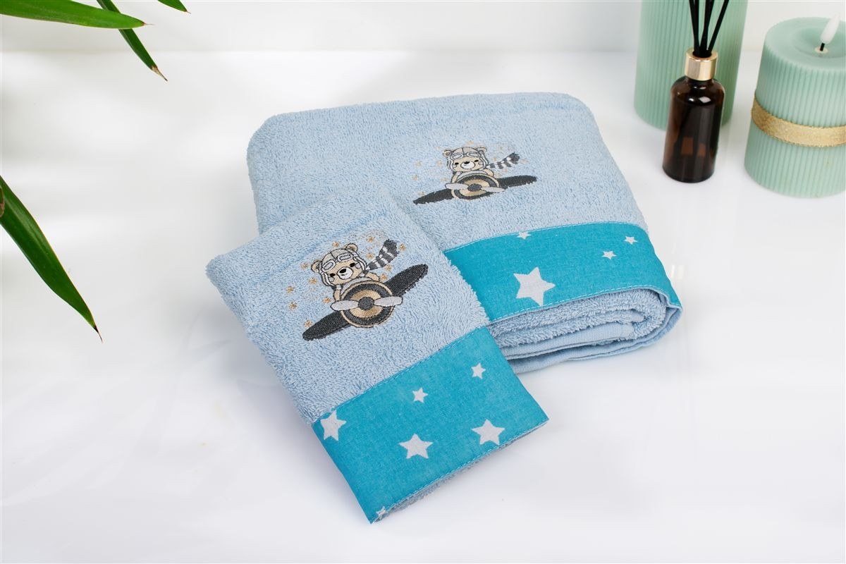 Σετ Βρεφικές Πετσέτες 2 Τεμαχίων Dimcol Aviator 183 30X50-70X140 Sky Blue