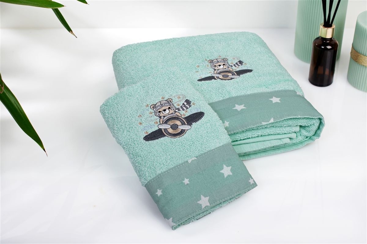 Σετ Βρεφικές Πετσέτες 2 Τεμαχίων Dimcol Aviator 186 30X50-70X140 Mint