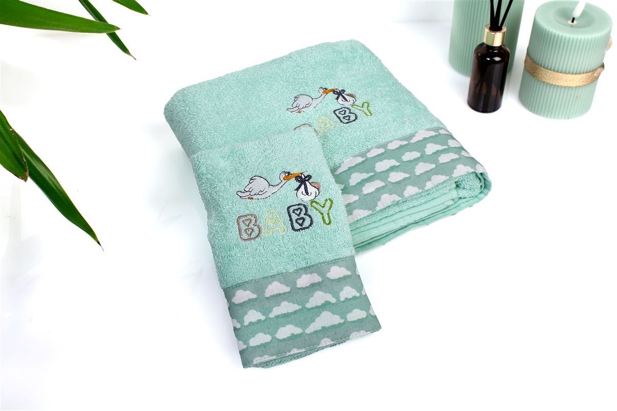 Σετ Βρεφικές Πετσέτες 2 Τεμαχίων Dimcol Stork 195 30X50-70X140 Mint