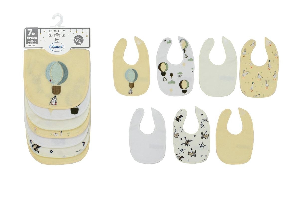 Σαλιάρα με Velcro Dimcol με Αδιάβροχη Επένδυση Σετ 7 Τεμ- Balloon 09 30X20 Yellow