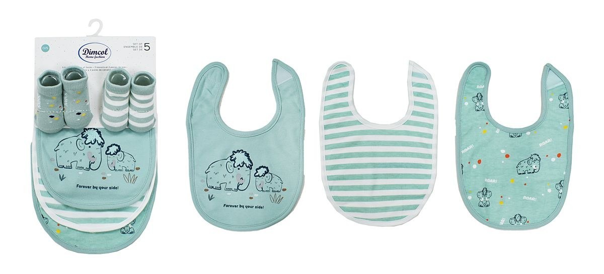 Σαλιάρα Dimcol Interlock & Επένδυση Terry με Velcro bebe Σετ 5 Τεμ- Mammoth 26 30X20 Green