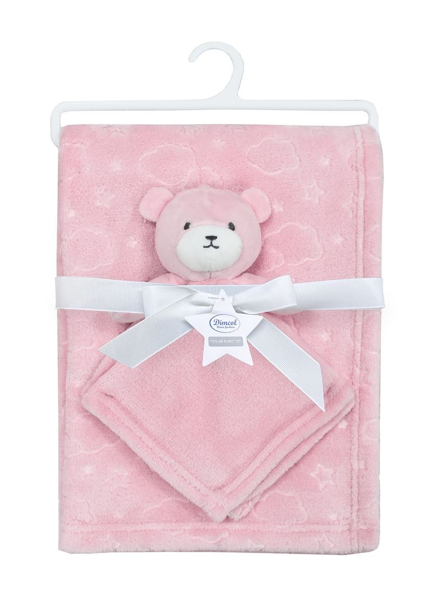 Dimcol Νάνι-Πανάκι Παρηγοριάς Dimcol σετ 2 τεμ- Bear 08 33X33 & Κουβέρτα Coral Fleece 75X100 cm Pink