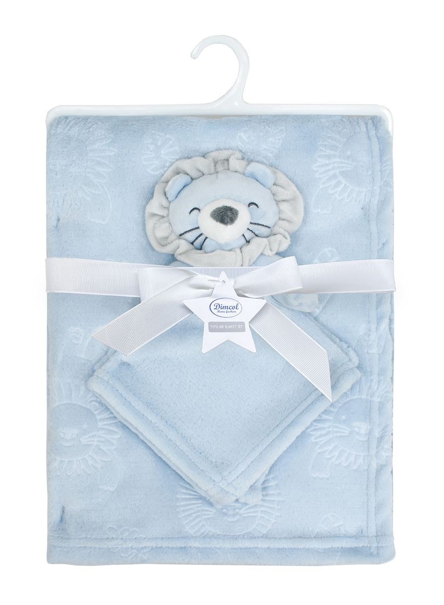 Νάνι-Πανάκι Παρηγοριάς Dimcol σετ 2 τεμ- Lion 09 33X33 & Κουβέρτα Coral Fleece 75X100 cm Sky Blue