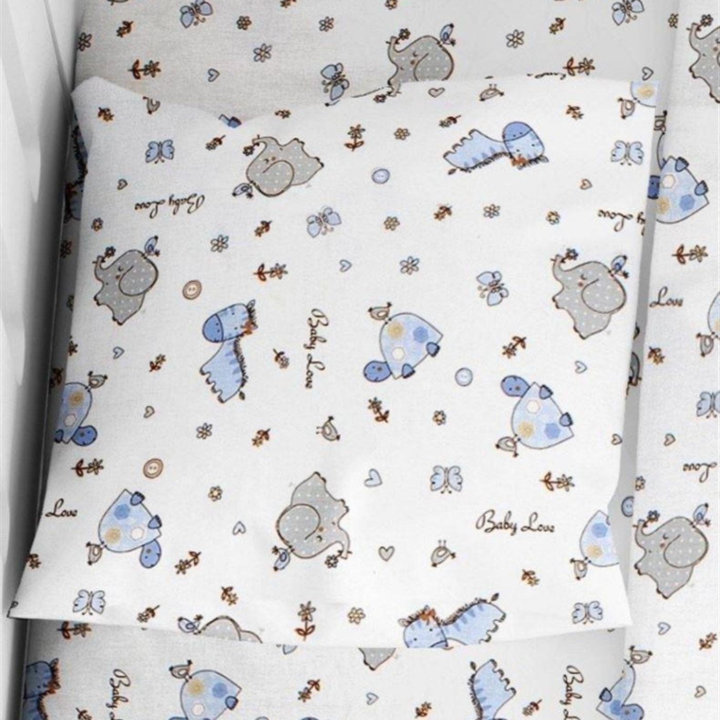 Βρεφική Μαξιλαροθήκη Dimcol Elephant 074 35X45 White-Sky Blue Flannel