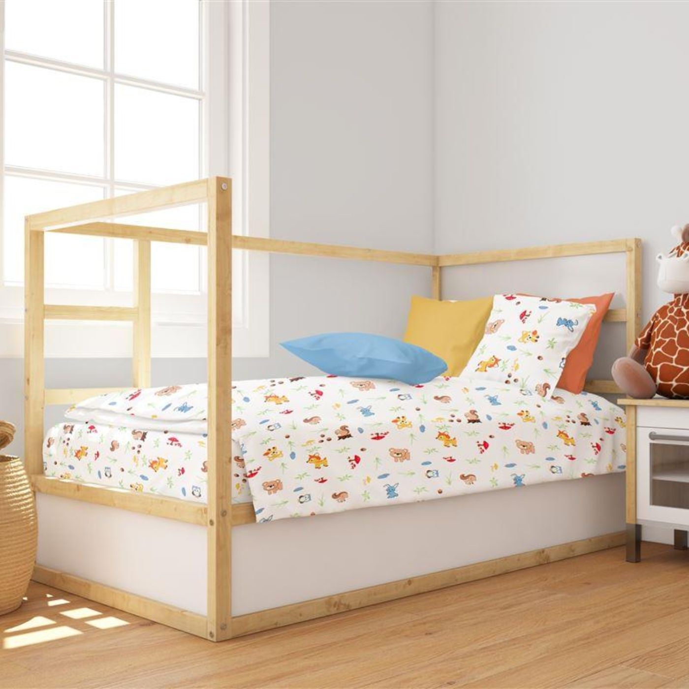 Βρεφική Παπλωματοθήκη Κούνιας Dimcol Forest Animals 070 120X160 White-Sky Blue Flannel