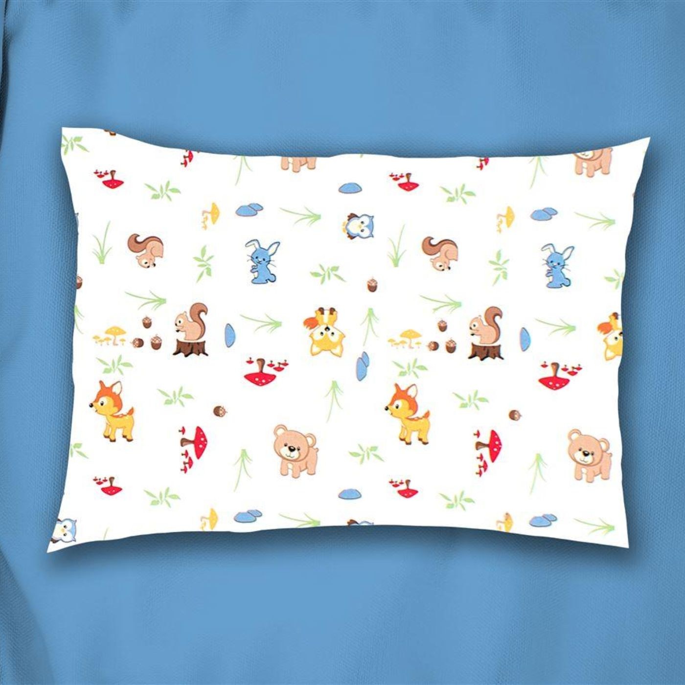 Βρεφική Μαξιλαροθήκη Dimcol Forest Animals 070 35X45 White-Sky Blue Flannel