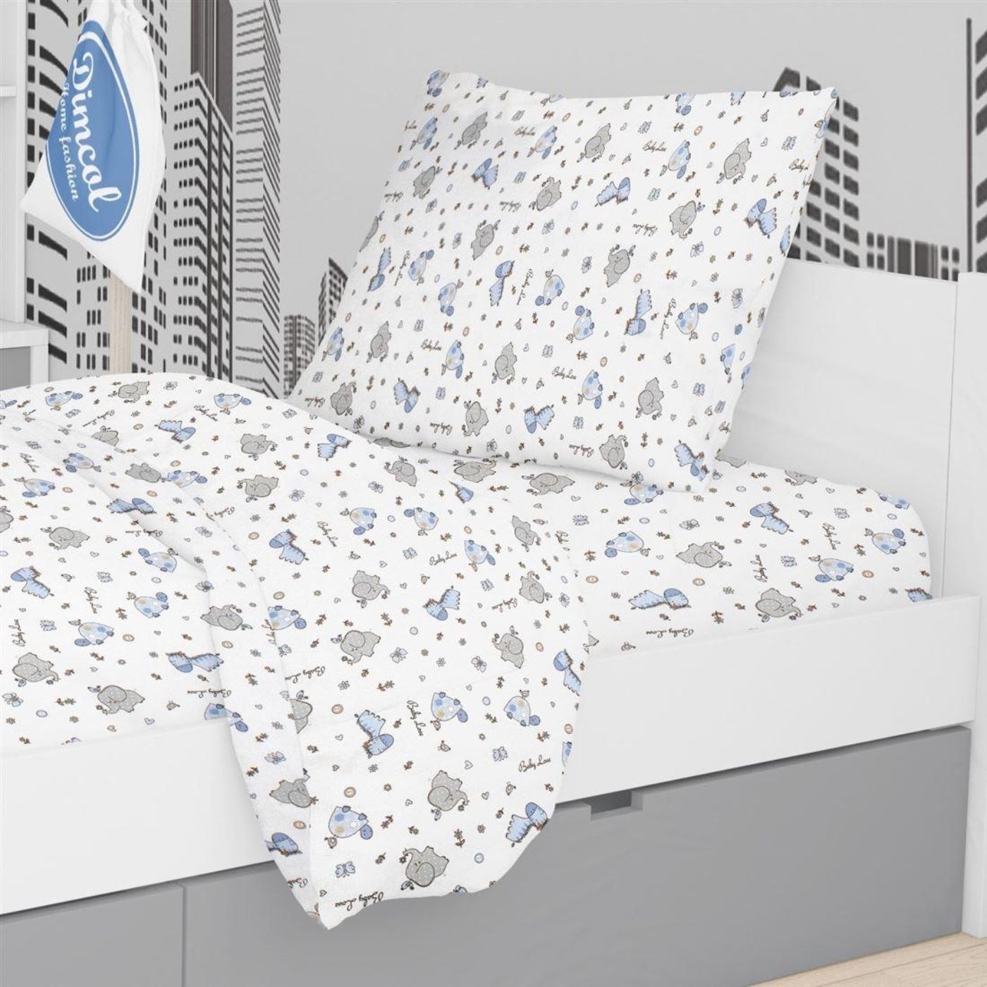 Παιδική Μαξιλαροθήκη Φανελένια Dimcol Elephant 074 50X70 White-Sky Blue