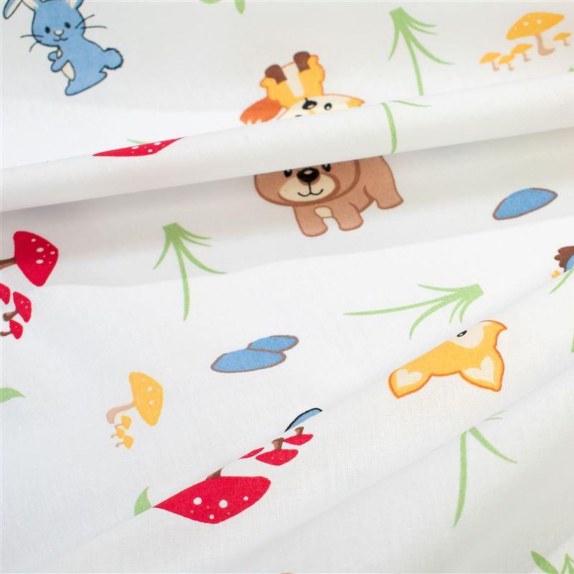 Σεντόνι Λίκνου Φανελένιο Dimcol Forest Animals 070 80X110 White-Sky Blue