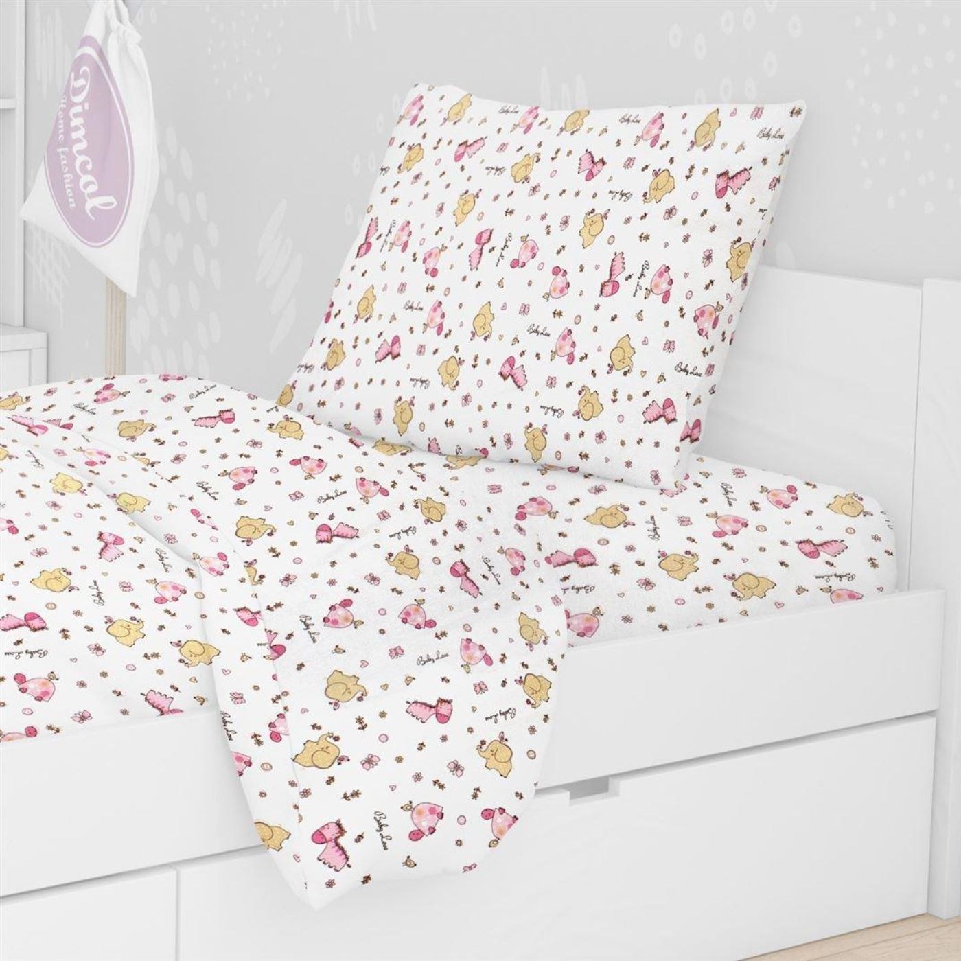 Παιδική Μαξιλαροθήκη Φανελένια Dimcol Elephant 072 50X70 White-Pink