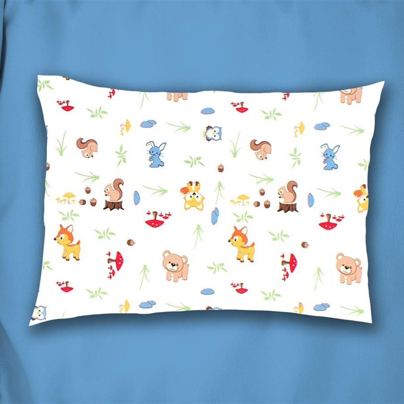 Παιδική Μαξιλαροθήκη Φανελένια Dimcol Forest Animals 070 50X70 White-Sky Blue