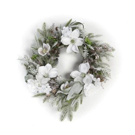 Supergreens Τεχνητό Στεφάνι Σύνθεση Λευκό D60 εκ.