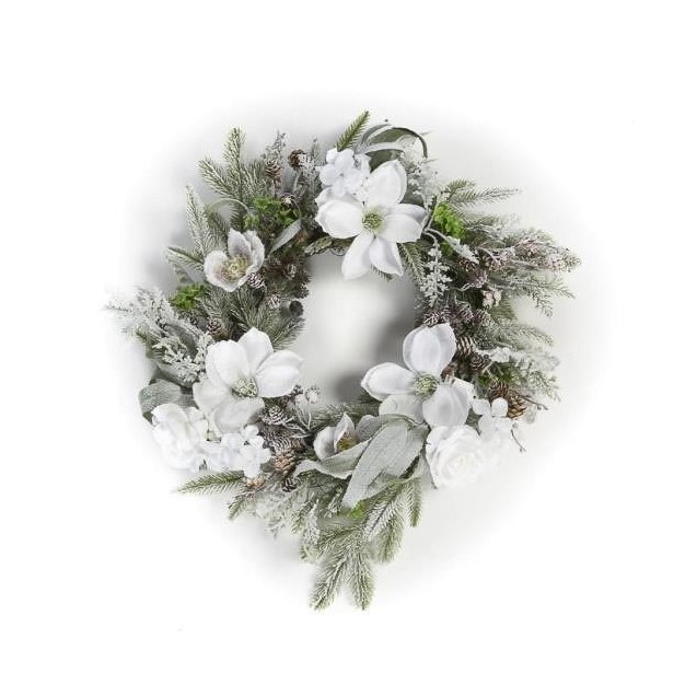 Supergreens Τεχνητό Στεφάνι Σύνθεση Λευκό D60 εκ.